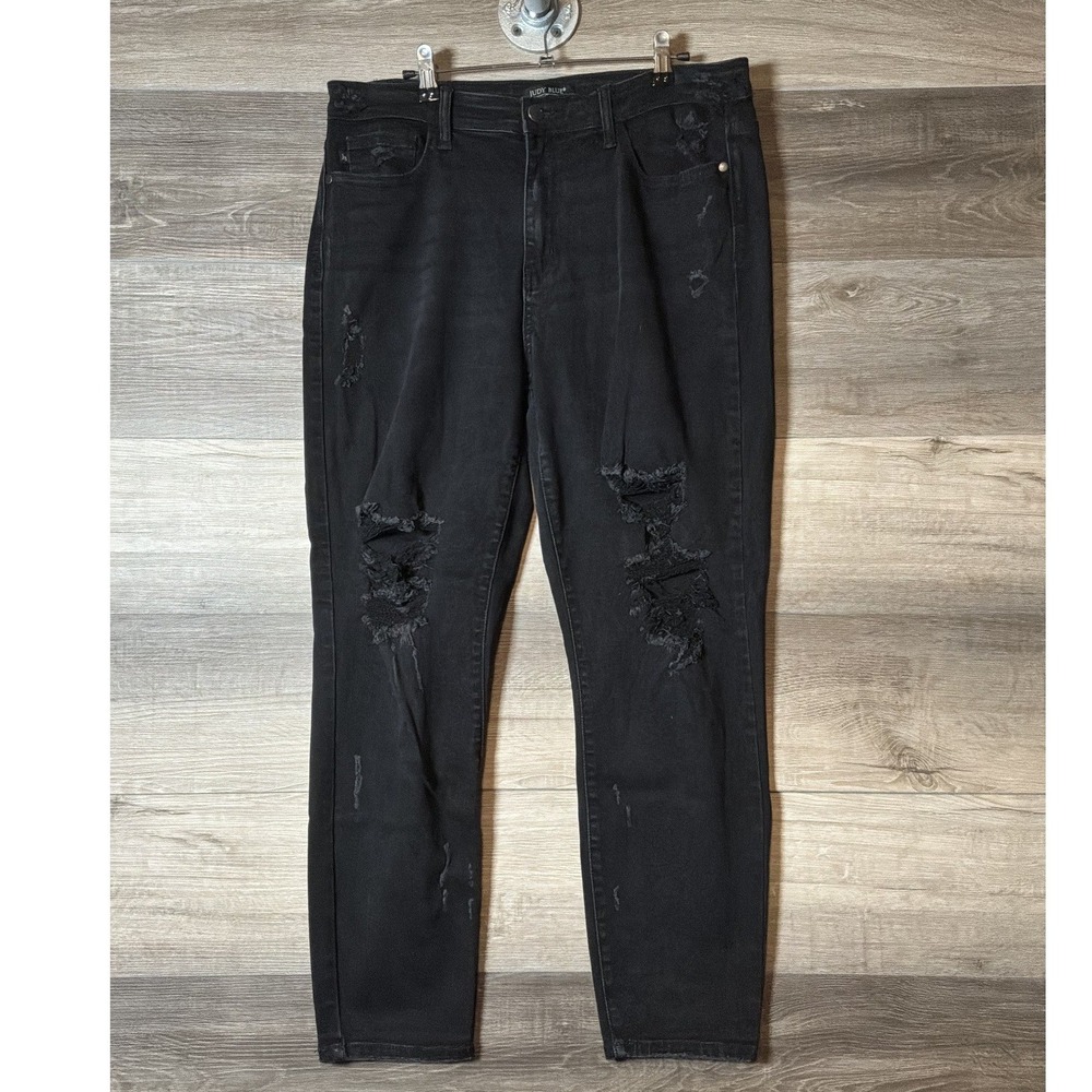 Judy Blue Boyfriend Jeans Womens 15/32 Black Distressed High Rise Stretch